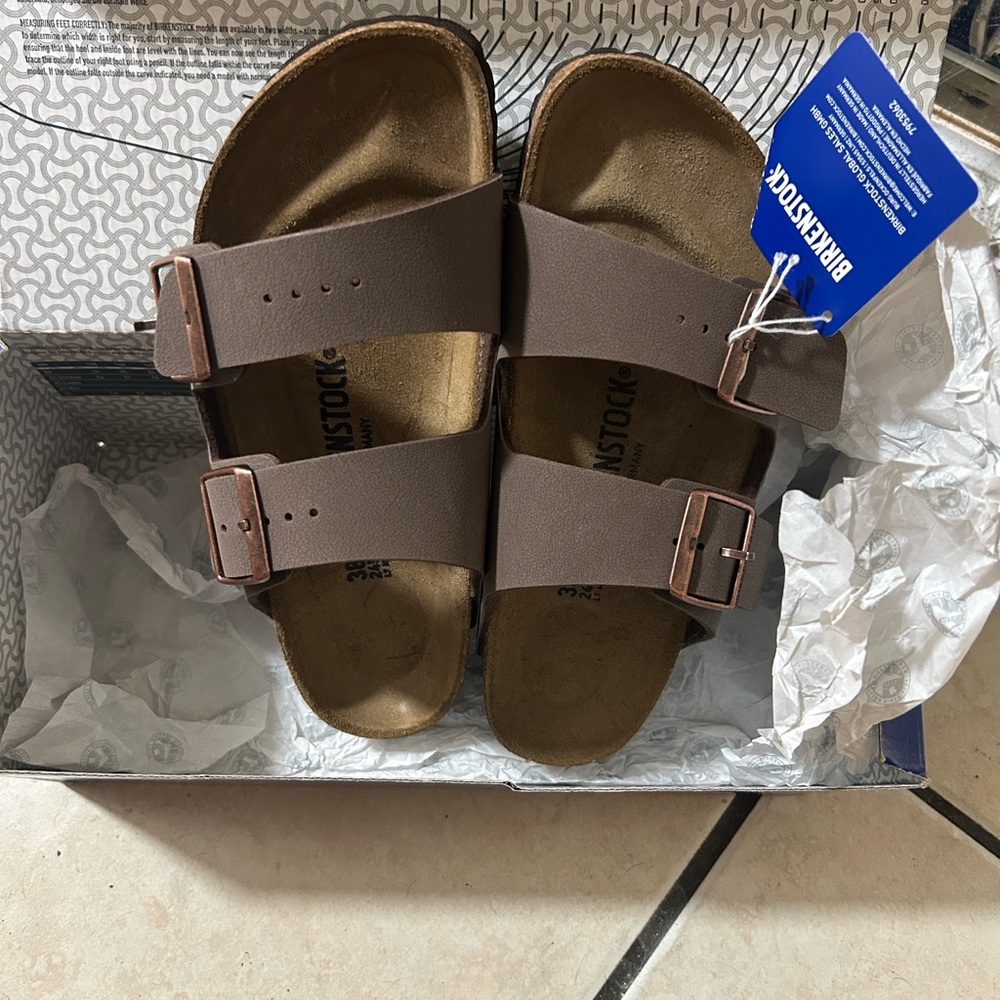 Birkenstock Brown mocka (39) size 8 Birbick Double-Strap Sandals slides NIB - Picture 5 of 13